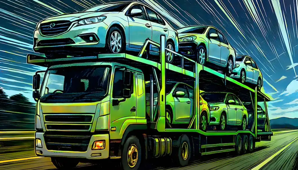 Cars on a car carrier - manga style
